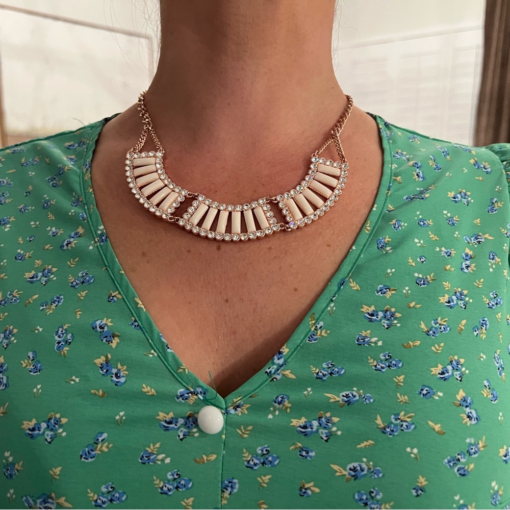Park Lane Rose Gold Necklace | Cream & Crystal Accents | Elegant Statement Piece